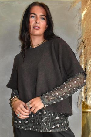 Bobby Mesh Layering Top Sana Leopard Deep Khaki